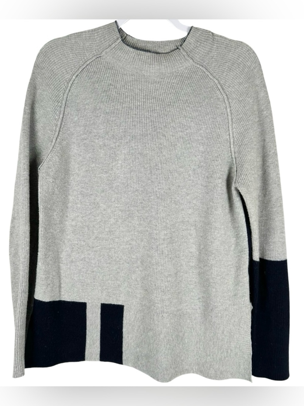 Zaket & Plover Gray Navy Blue Colorblock Mock Neck Cotton Cashmere Sweater Small